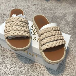 Womens Taupe Braided Sandals